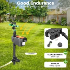 Solcellsdriven djurskrämma - Rörelseaktiverad sprinkler - Sprutvinkel 0–270° - IPX4 Stänkskydd - ABS-material - Vikt 0,8 kg - För trädgård