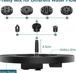 Solcellsfontän – Solcellsdriven Fontän för Fågelbad 16cm