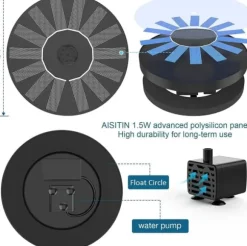 Solcellsfontän – Solcellsdriven Fontän för Fågelbad 16cm