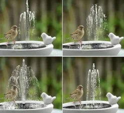 Solcellsfontän för Trädgård – Fågelbadfontän med 3-lagers Vattenfall, 4 Munstycken & DIY Vattenfunktion