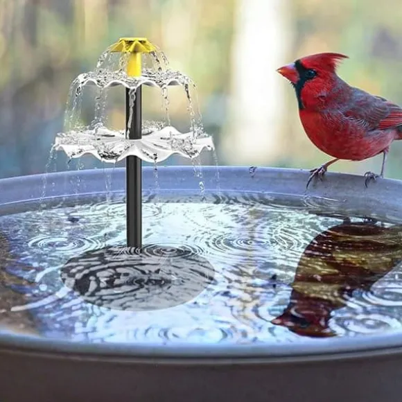 Solcellsfontän för Trädgård – Fågelbadfontän med 3-lagers Vattenfall, 4 Munstycken & DIY Vattenfunktion