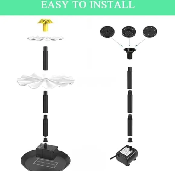 Solcellsfontän för Trädgård – Fågelbadfontän med 3-lagers Vattenfall, 4 Munstycken & DIY Vattenfunktion