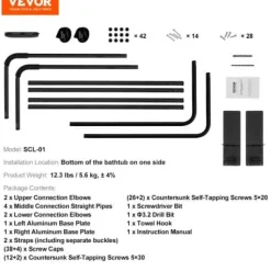 Spabadöverdragshiss, Justerbar, 80x160x125 cm, Svart, Aluminium