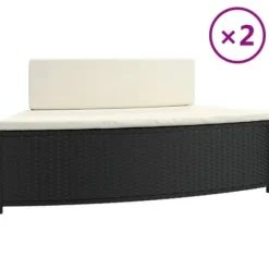 Spabänk med dynor 2 st - Väderbeständig konstrotting | Färg: Svart | Storlek: Standard