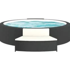 Spabänk med dynor 2 st - Väderbeständig konstrotting | Färg: Svart | Storlek: Standard