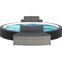 Spabänk med dynor 2 st grå konstrotting