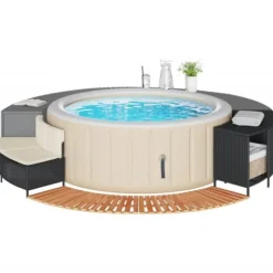 Spa-kant i svart konstrotting och akaciaträ - Multifunktionell och hållbar design | Färg: Svart | Storlek: Standard