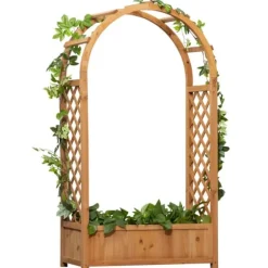 Spaljé med planteringslåda - Båge - Granträ - För klätterväxter - Mått 83 x 36 x 152 cm - Naturträ