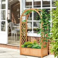 Spaljé med planteringslåda - Båge - Granträ - För klätterväxter - Mått 83 x 36 x 152 cm - Naturträ