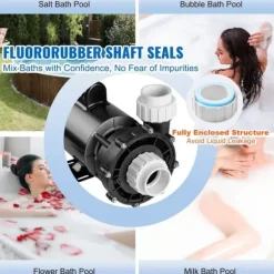 Spa-pump 1600W, dubbel hastighet 39 m³/h, 400W 19 m³/h, 2 In/5,6 cm kontakter, överhettningsskydd, läckageskydd, 90° rotation