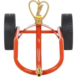 Sprinklersläde på hjul med roterbart huvud röd stål