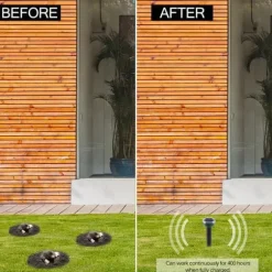 2st rund 400-1000Hz soldriven ultraljudsskydd mot skadedjur, trädgård råttavvisande, IP65 vattentät, enkel och säker att använda