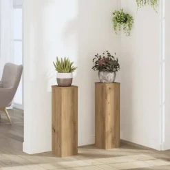 Stöd för växter i ingenjörsträ - vidaXL - 2 delar - Hantverks-ek - Rå - 17x17x60 cm