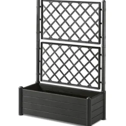 STEFANPLAST Rektangulär planteringslåda med spaljé - Trä finish - 100 x 43 x H 142 cm - 80 L - Grafit