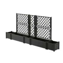 STEFANPLAST Rektangulär planteringslåda med spaljé - Trä finish - 100 x 43 x H 142 cm - 80 L - Grafit