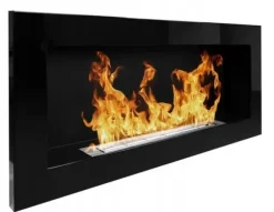 Stilren väggmonterad etanolkamin 90x40x12 cm – miljövänlig eldstad i blank svart för modern inredning