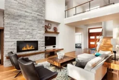 Stilren väggmonterad etanolkamin 90x40x12 cm – miljövänlig eldstad i blank svart för modern inredning