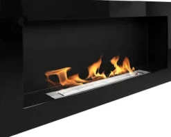Stilren väggmonterad etanolkamin 90x40x12 cm – miljövänlig eldstad i blank svart för modern inredning