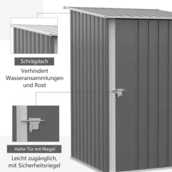 Stålförråd 0,92 m², låsbart med pulpettak, 100×103×160 cm, grå