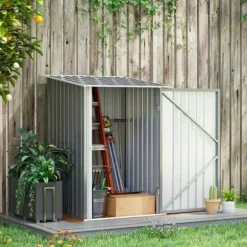 Stålförråd 0,92 m², låsbart med pulpettak, 100×103×160 cm, grå