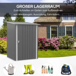 Stålförråd 0,92 m², låsbart med pulpettak, 100×103×160 cm, grå