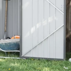 Stålförråd 0,92 m², låsbart med pulpettak, 100×103×160 cm, grå