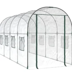 Stort växthus i PVC & pulverlackerat stål - Skydda dina växter | Färg: Genomskinlig | Storlek: 160x400x190 cm