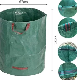 Återanvändbar lövpåse för trädgårdsarbete, grön 272 l, 1 st