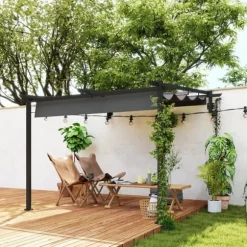 Terrasspergola ca 3x3 m, aluminium, väggmonterad, justerbart tak, mörkgrå