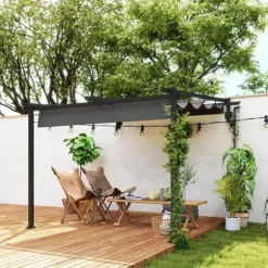 Terrasspergola ca 3x3 m, aluminium, väggmonterad, justerbart tak, mörkgrå