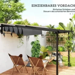 Terrasspergola ca 3x3 m, aluminium, väggmonterad, justerbart tak, mörkgrå