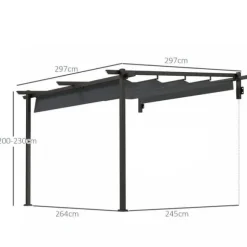 Terrasspergola ca 3x3 m, aluminium, väggmonterad, justerbart tak, mörkgrå