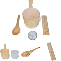 The Living Store Bastutillbehör 5 delar hink sked timglas termo/hygrometer - Bastutillbehör