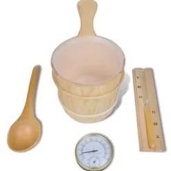 The Living Store Bastutillbehör 5 delar hink sked timglas termo/hygrometer - Bastutillbehör