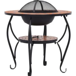 The Living Store Eldfat med mosaikbord terrakotta 68 cm keramik - Öppna spisar