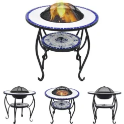 The Living Store Eldfat med mosaikbord blå och vit 68 cm keramik - Öppna spisar