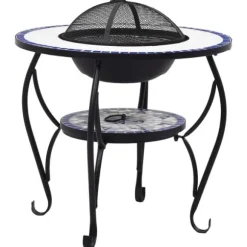 The Living Store Eldfat med mosaikbord blå och vit 68 cm keramik - Öppna spisar