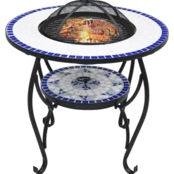 The Living Store Eldfat med mosaikbord blå och vit 68 cm keramik - Öppna spisar