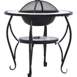 The Living Store Eldfat med mosaikbord blå och vit 68 cm keramik - Öppna spisar