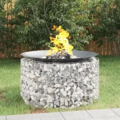 The Living Store Gabion för eldstad Ø 100 cm galvaniserat järn - Öppna spisar