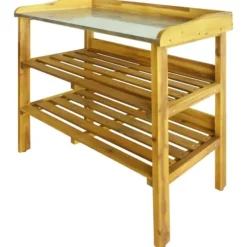 The Living Store Odlingsbänk med 2 hyllor massivt akaciaträ och zink - Planteringsbänkar