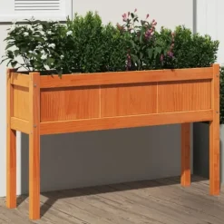 The Living Store Odlingslådor med ben vaxbrun 110x31x70 cm massiv furu - Krukor & odlingslådor