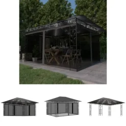 The Living Store Paviljong myggnät ljusslinga LED 4x3x2,73 m antracit 180 g/m² - Partytält & paviljoner