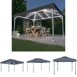 The Living Store Paviljong med ljusslinga LED 400x300 cm antracit aluminium - Partytält & paviljoner