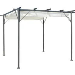 The Living Store Pergola med indragbart tak gräddvit 3x3 m stål - Bersåer, spaljéer & pergolor
