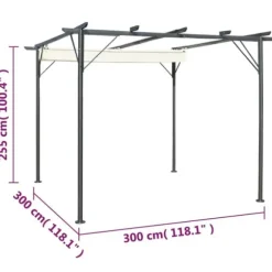 The Living Store Pergola med indragbart tak gräddvit 3x3 m stål - Bersåer, spaljéer & pergolor