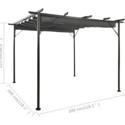 The Living Store Pergola med infällbart tak antracit 3x3 m stål 180 g/m² - Bersåer, spaljéer & pergolor