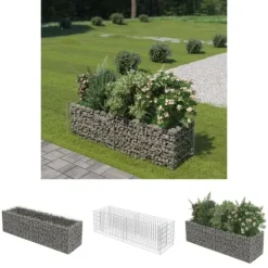 The Living Store Planteringsgabion upphöjd galvaniserat stål 180x50x50 cm - Krukor & odlingslådor
