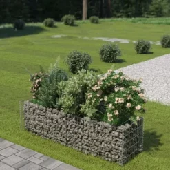 The Living Store Planteringsgabion upphöjd galvaniserat stål 180x50x50 cm - Krukor & odlingslådor