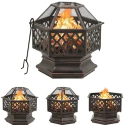 The Living Store Rustik eldstad med eldgaffel 62x54x56 cm stål - Öppna spisar